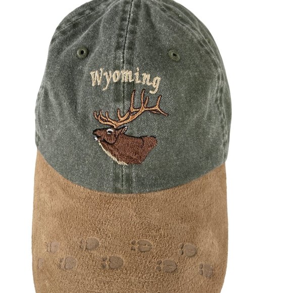 Magpie Wyoming Elk Green Twill Cap with Tan Sueded Bill w/ Tracks Low Profile - Picture 2 of 7